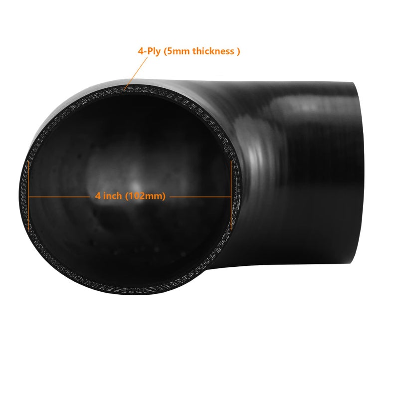Ucreative 90 Degree Elbow ID: 4.0""(102mm) 4-Ply High Performance Coupler Silicone Hose for Vehicle with T-Bolt Clamp - Image 3